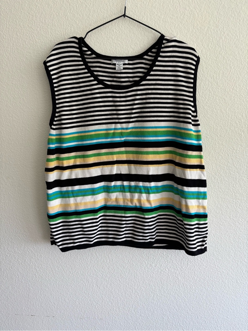 Striped Sleeveless Knit Top - Black, White & Green Stripe  This is a sweater set